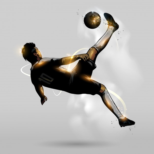A footballer attempting overhead kick
