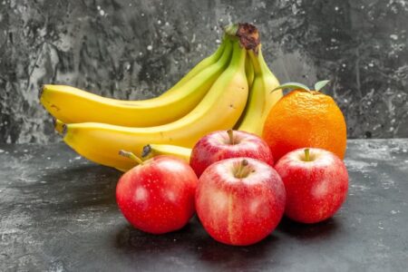 organic nutrition source fresh bananas bundle red apples orange